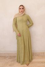 Salima Vertical-Textured Ribbed Gown-Green