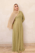 Salima Vertical-Textured Ribbed Gown-Green
