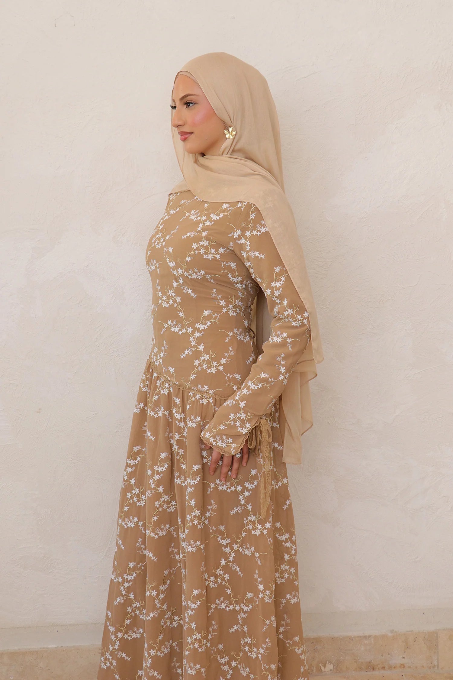 Mona Asymmetric Waist Embroidered Dress