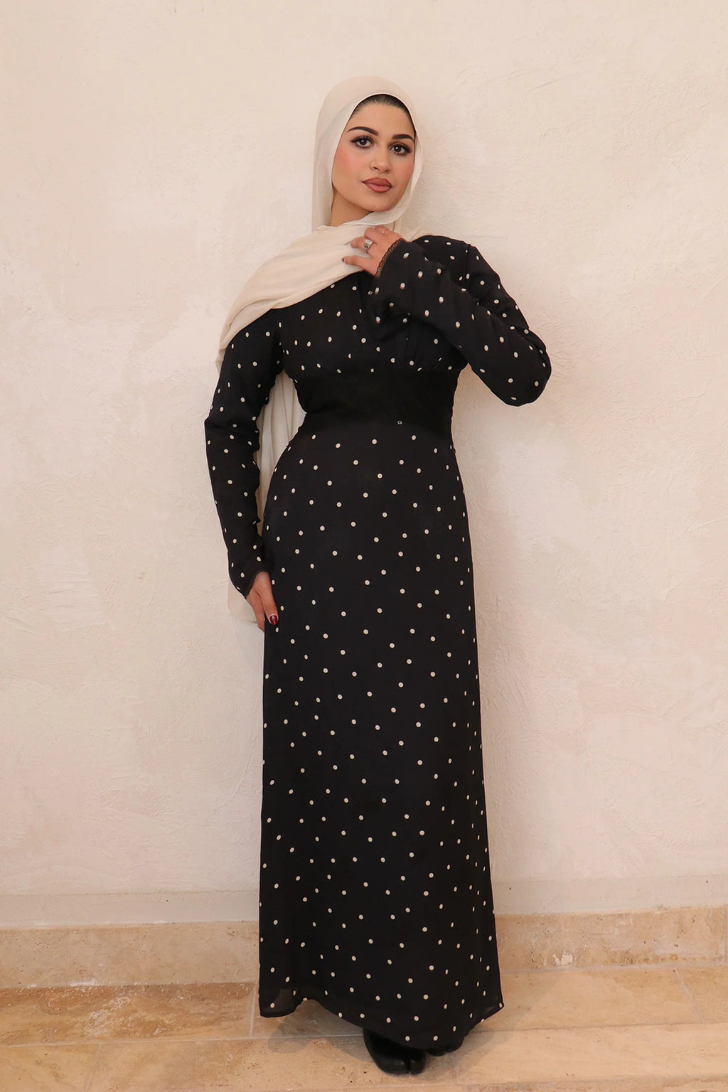 Amira Polka Dot Maxi Dress-Black