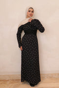 Amira Polka Dot Maxi Dress-Black