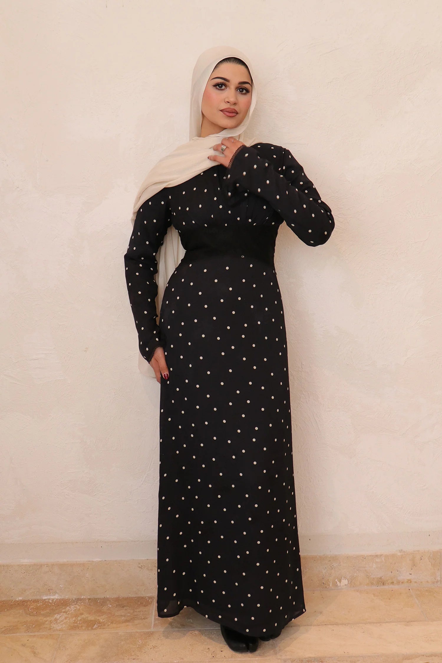 Amira Polka Dot Maxi Dress-Black