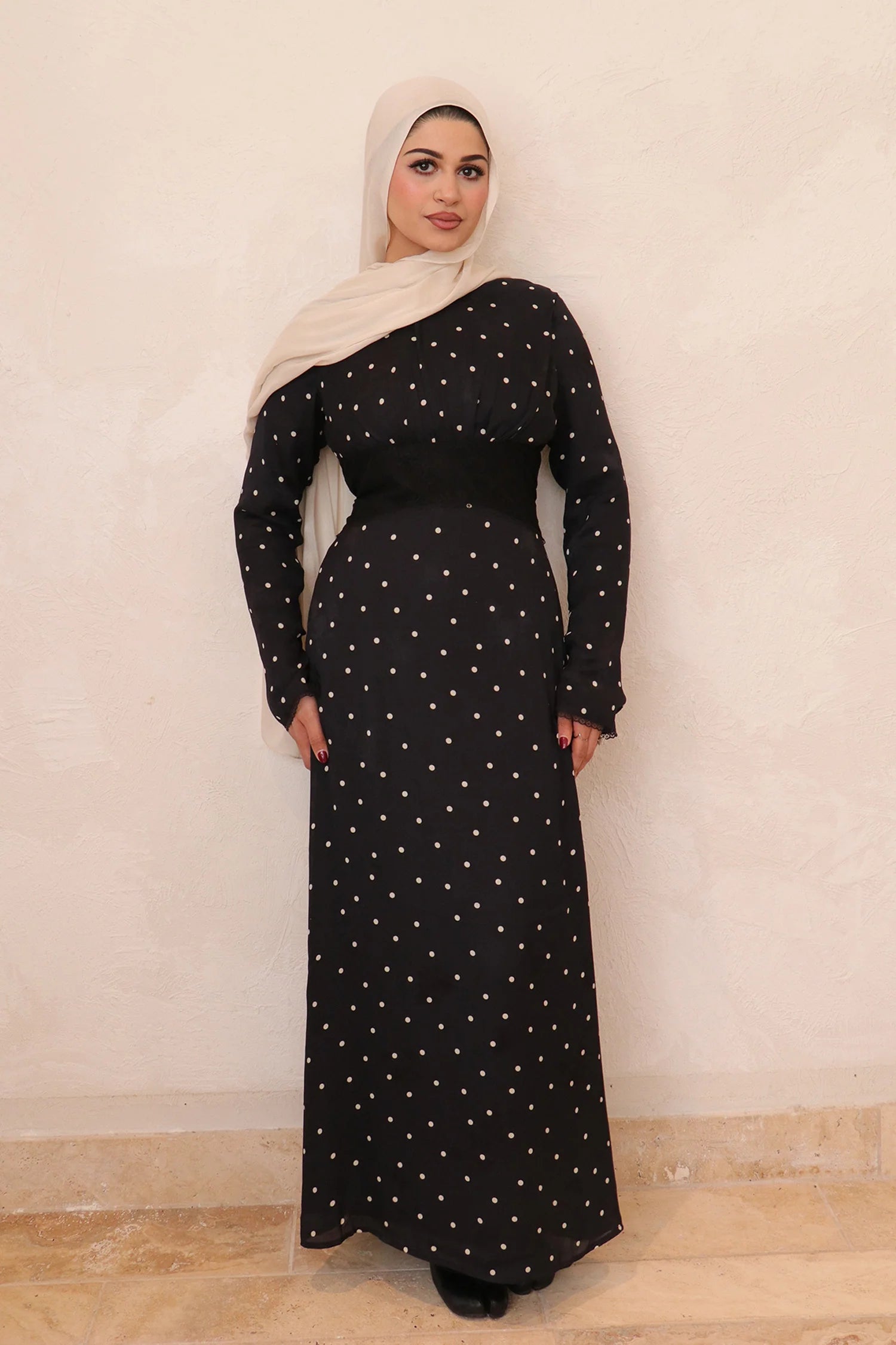 Amira Polka Dot Maxi Dress-Black