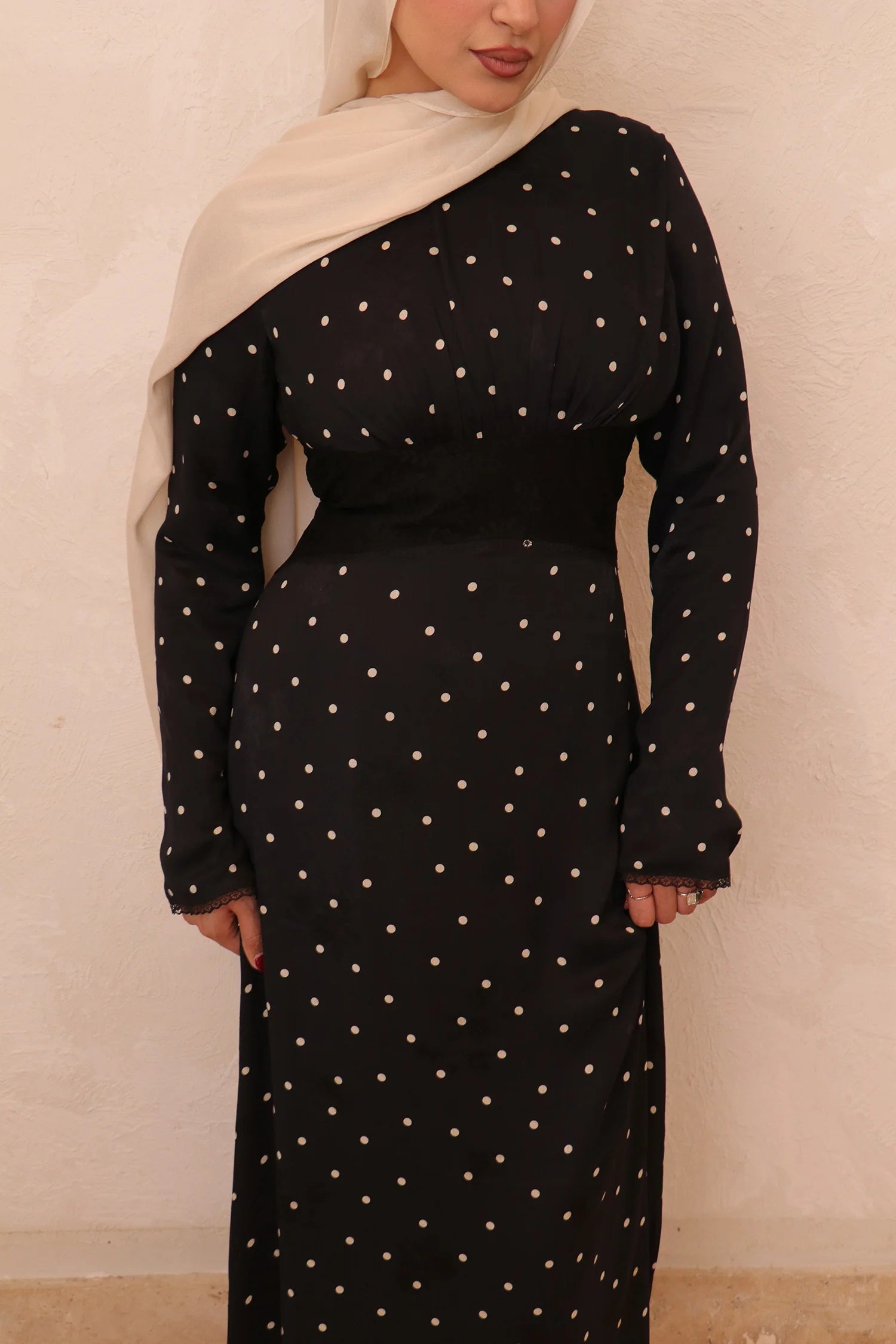 Amira Polka Dot Maxi Dress-Black