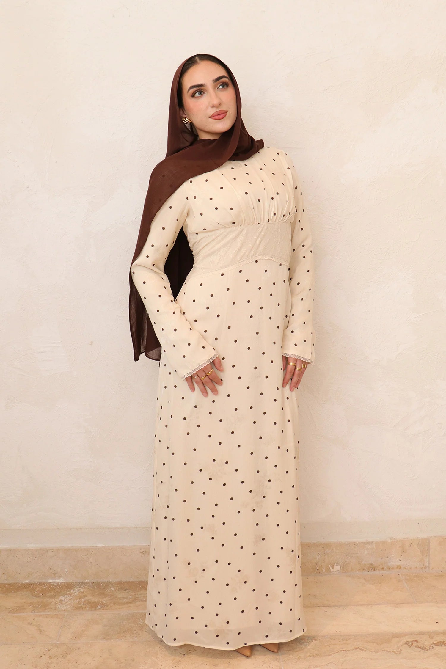 Amira Polka Dot Maxi Dress-Apricot
