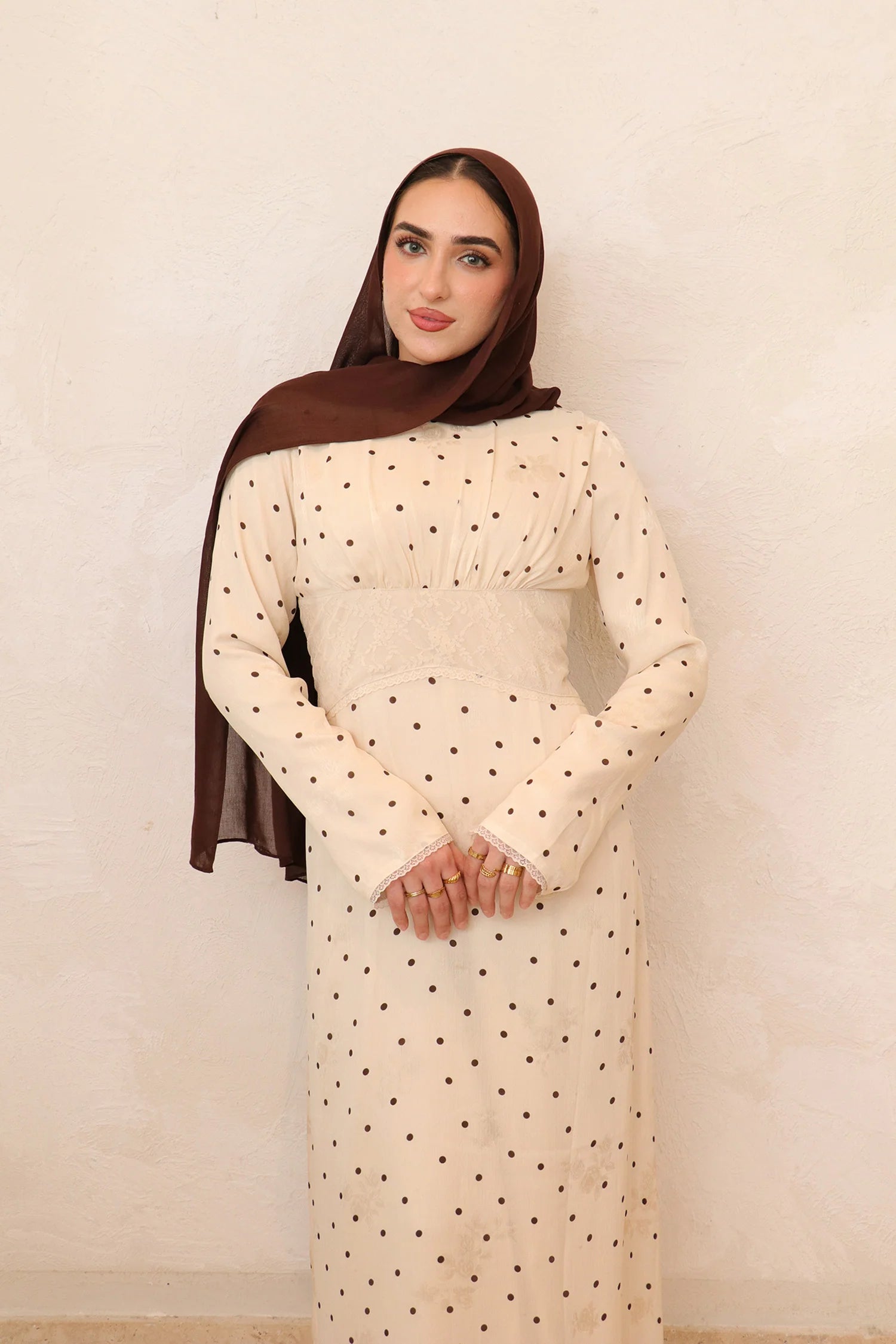 Amira Polka Dot Maxi Dress-Apricot