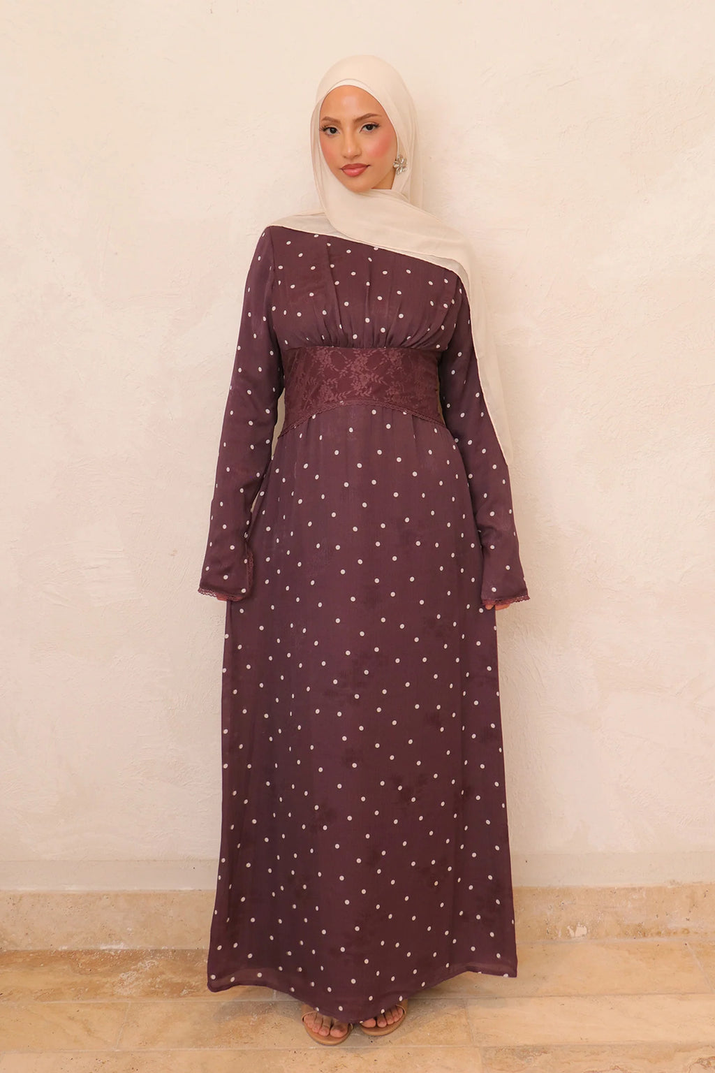 Amira Polka Dot Maxi Dress-Wine