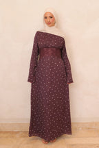 Amira Polka Dot Maxi Dress-Wine