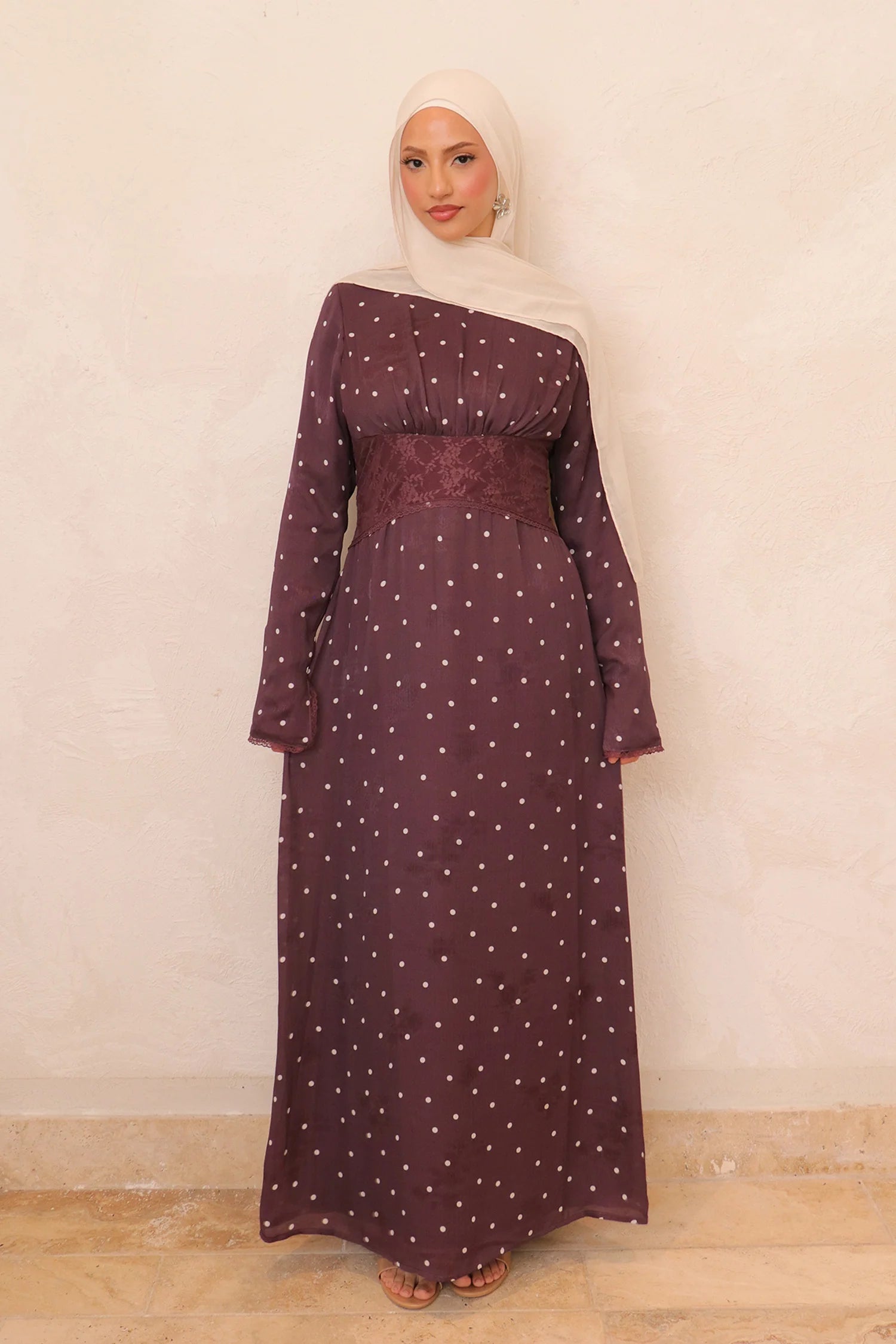 Amira Polka Dot Maxi Dress-Wine