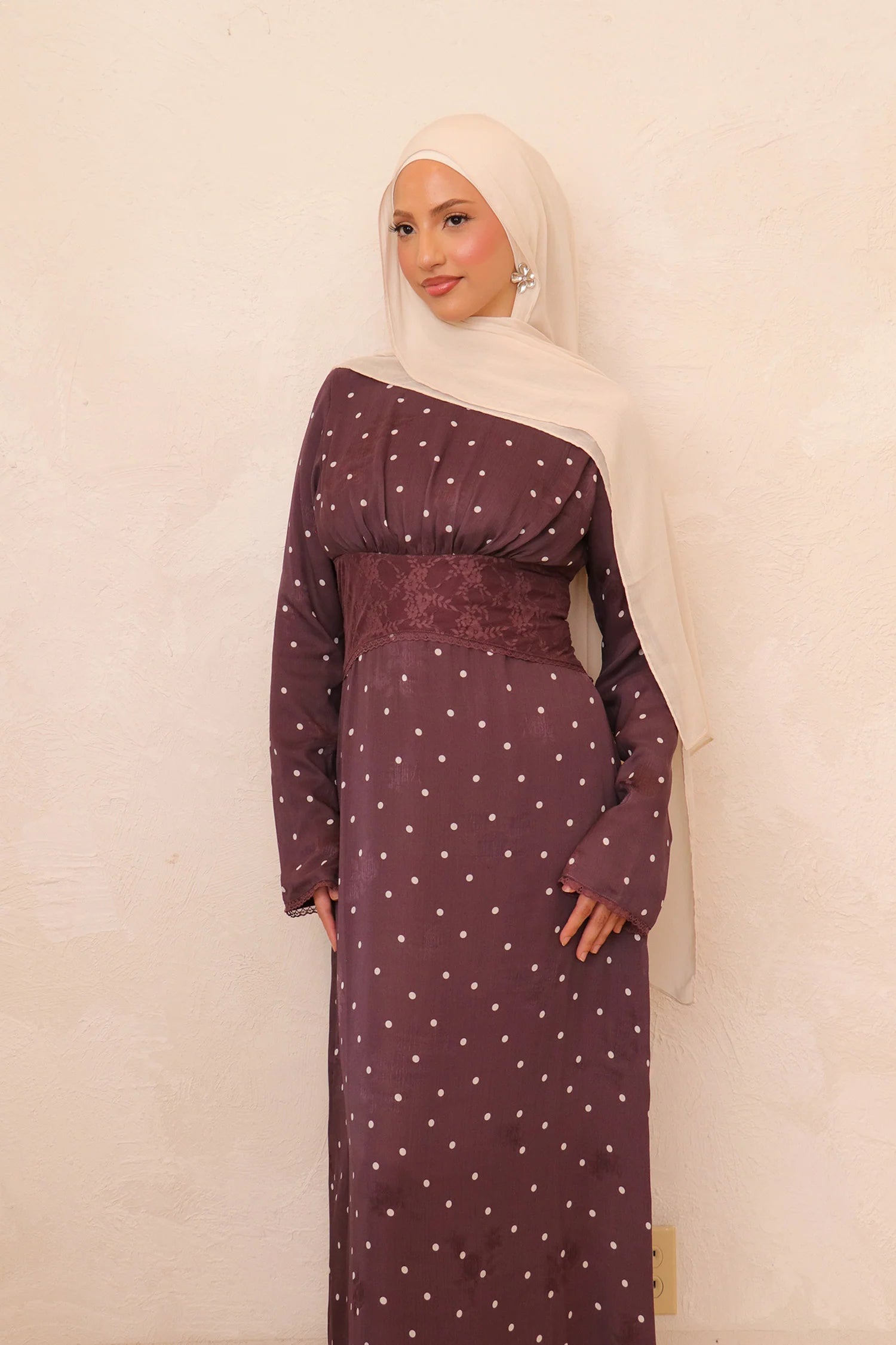 Amira Polka Dot Maxi Dress-Wine