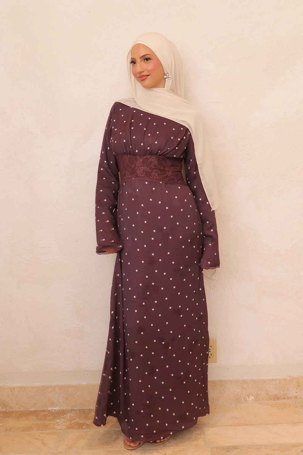 Amira Polka Dot Maxi Dress-Wine