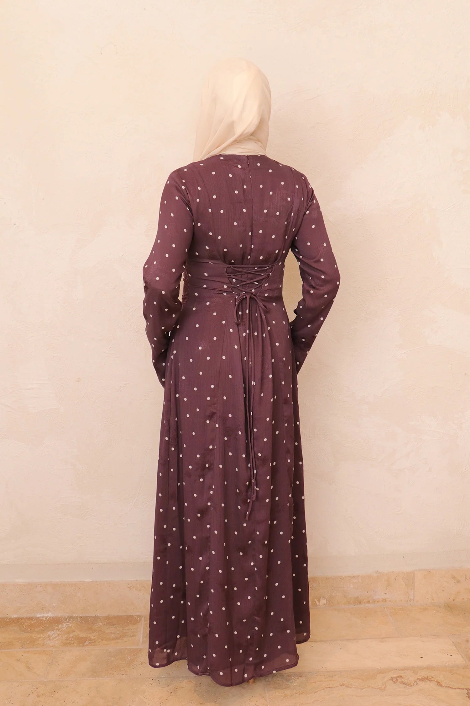 Amira Polka Dot Maxi Dress-Wine