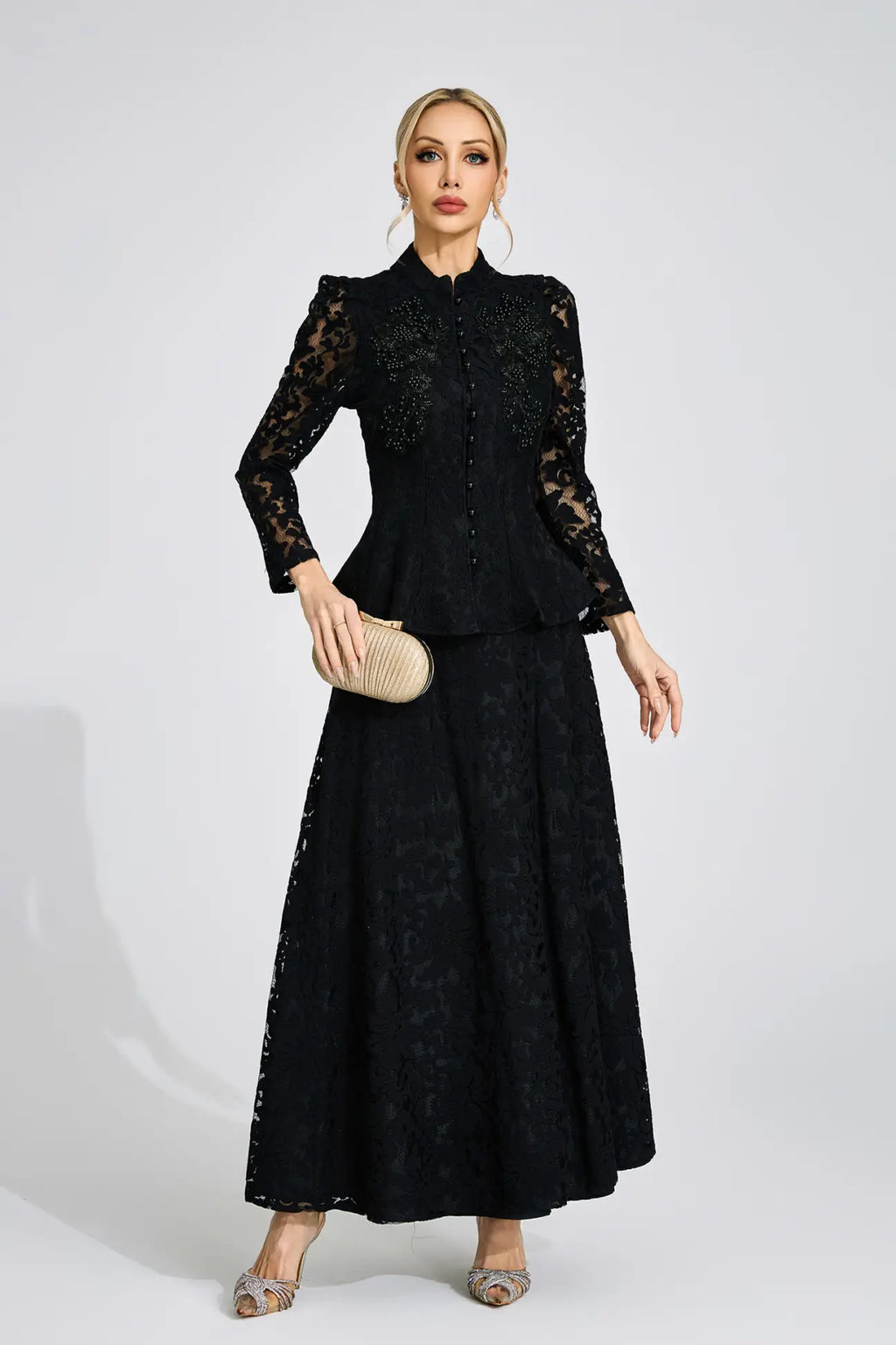 Vera Beaded Lace Peplum Two Piece Suit