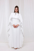 Ethereal Cape-Style Maxi Dress with Crystal and Bead Embroidery