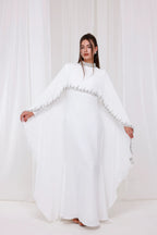 Ethereal Cape-Style Maxi Dress with Crystal and Bead Embroidery