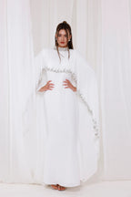 Ethereal Cape-Style Maxi Dress with Crystal and Bead Embroidery
