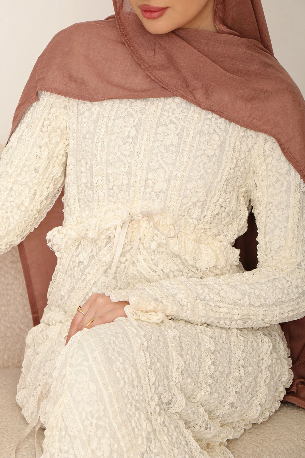 Salma V-Ruffle Textured Lace Dress