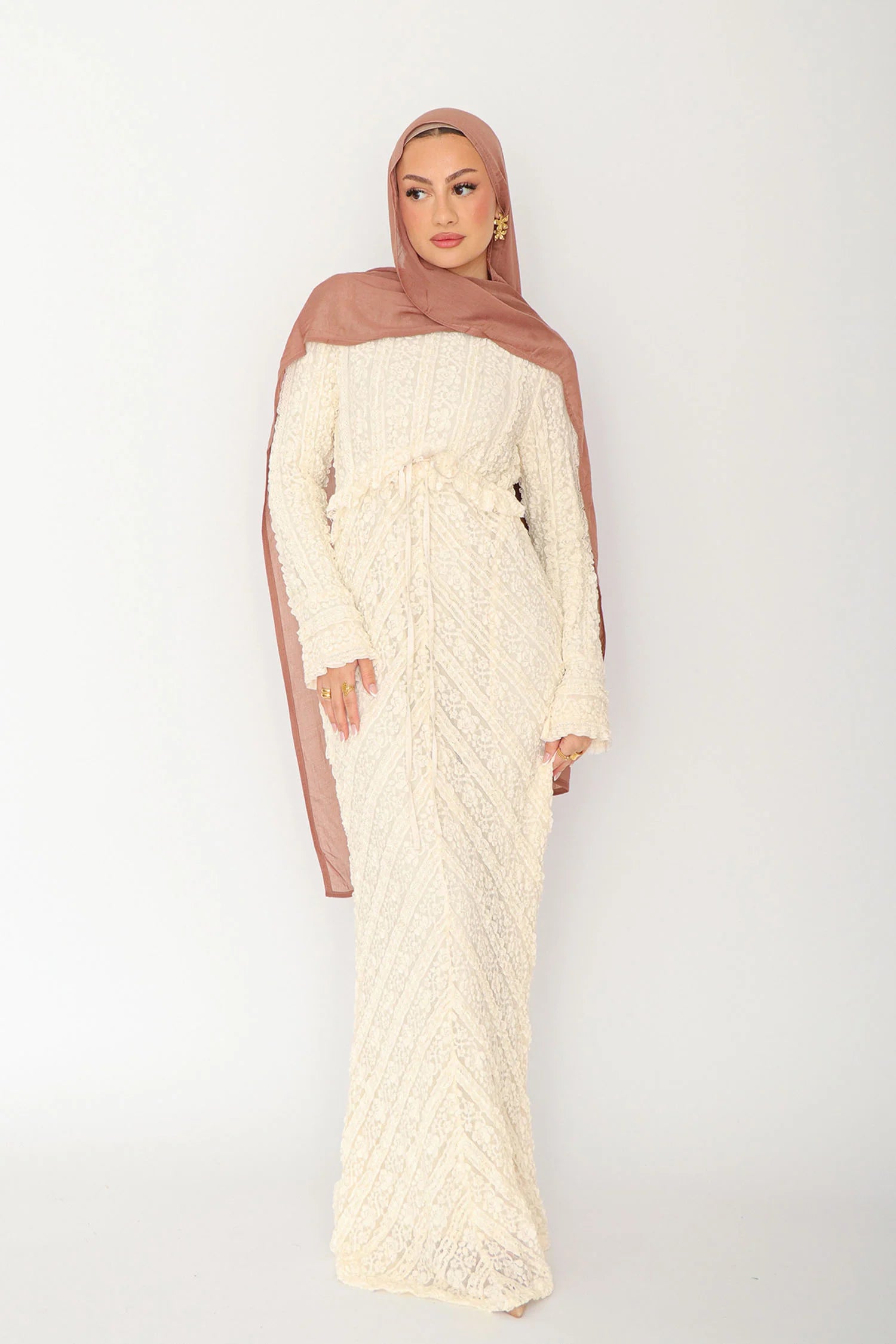 Salma V-Ruffle Textured Lace Dress