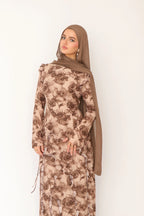 Salma Asymmetric Ruffle-Trim Floral Maxi-Coffee