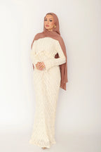 Salma V-Ruffle Textured Lace Dress
