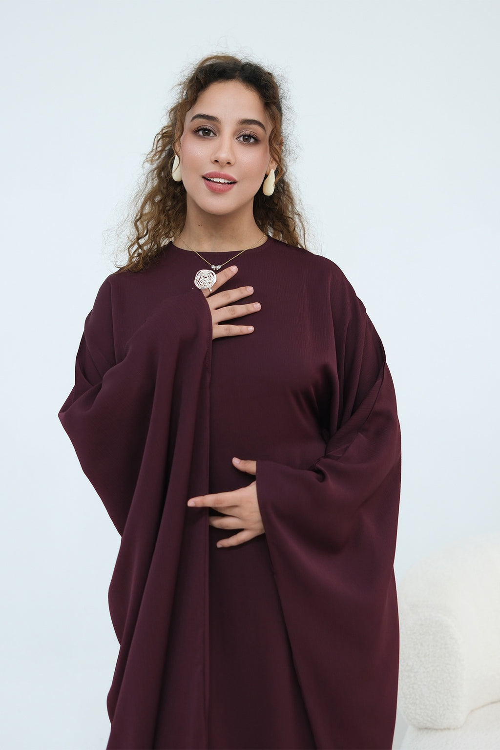Sylvia Flowy Batwing Sleeve Abaya-Red