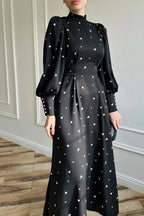 Mock Neck Polka Dot Puff Sleeve Maxi Dress