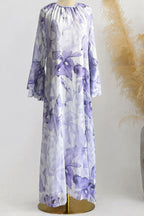Yara Watercolor Ruffle Flare Maxi Dress-Purple