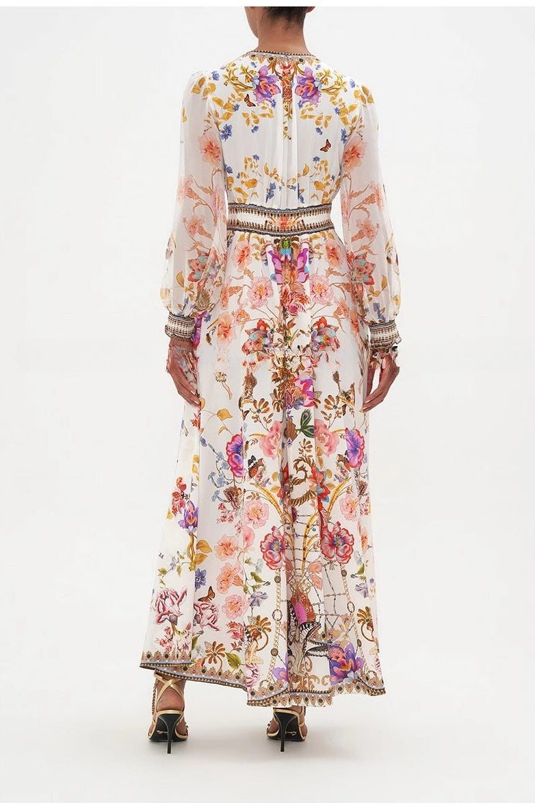 High-Waisted V-Neck Slim-Fit Floral Resort Maxi Dress