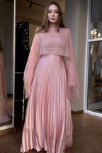 Lina Cape Overlay Pleated Maxi Dress
