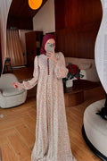 Vintage Floral Print Long Sleeve A-Line Maxi Dress