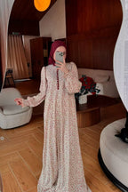 Vintage Floral Print Long Sleeve A-Line Maxi Dress