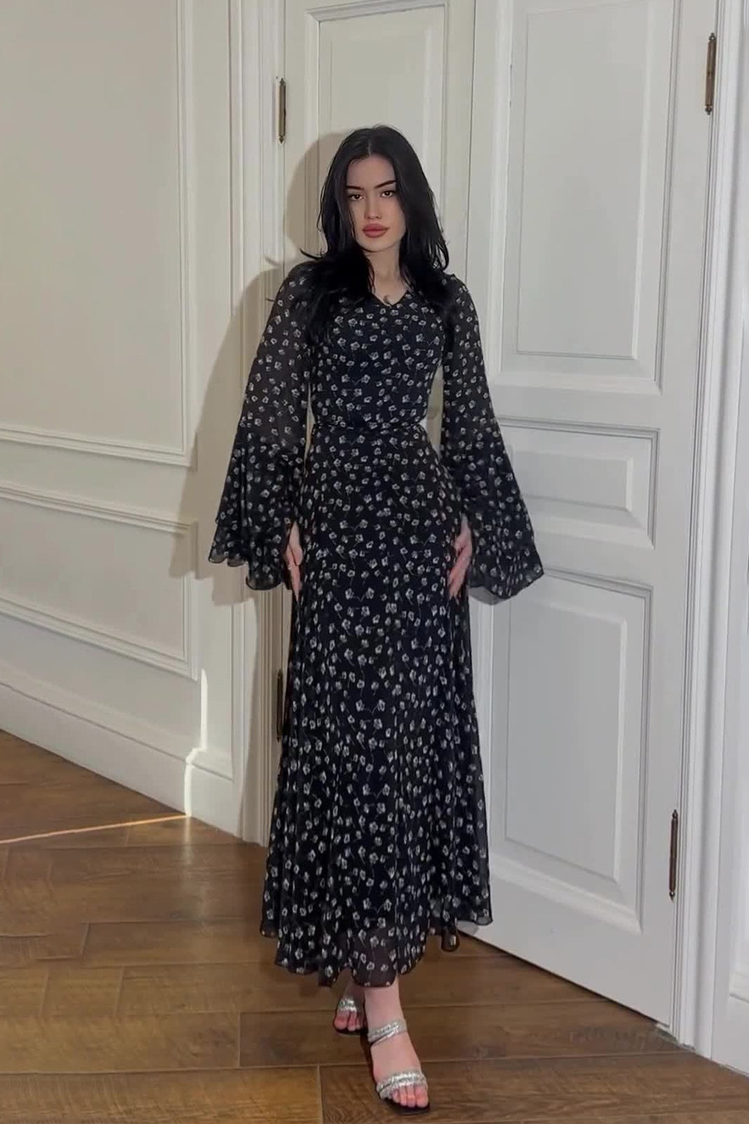 Mia Double Flare Sleeve Floral Maxi Dress