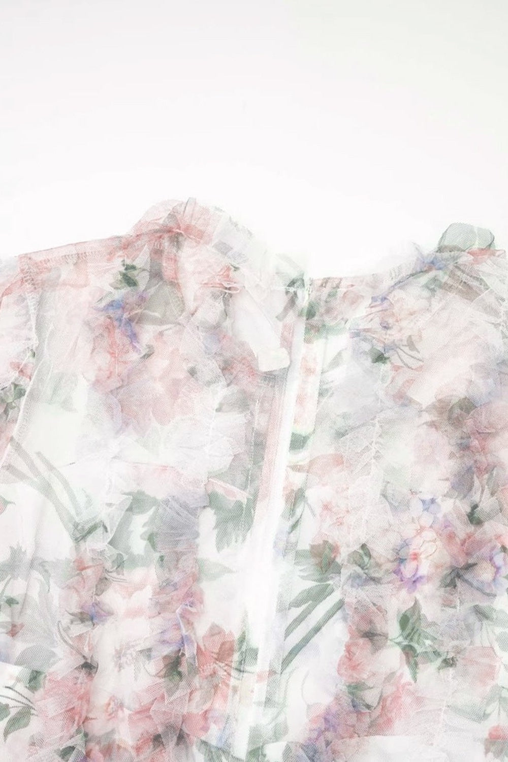 Intricate Floral Mesh Lantern Sleeve Maxi Dress