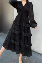 Luxury Rhinestone Embellished V-Neck Lace Patchwork Maxi Dress-Black