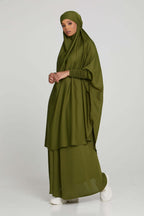 Sophisticated Integrated Hooded Abaya Set-Green