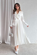 Amara Blazer Pleated Maxi Dress-White