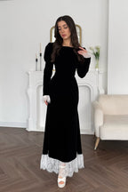 Slim-Fit Lace Patchwork High-End Designer Maxi Dress-Black