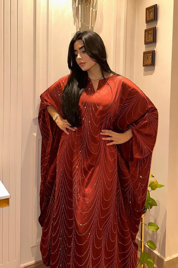Starlit Rhinestone Embellished Evening Gown-Red