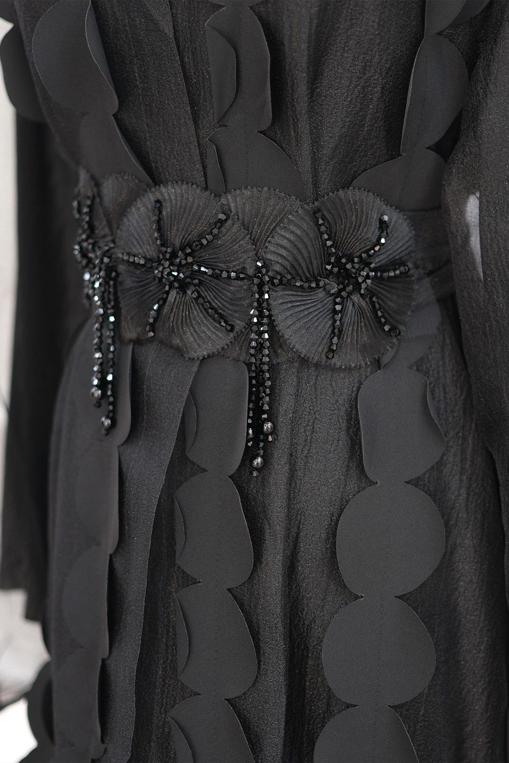 2-Piece Textured Circle Patchwork Abaya Set-Black