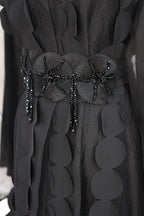 2-Piece Textured Circle Patchwork Abaya Set-Black