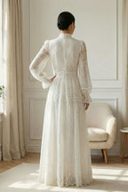 Double-Layer Lace Embroidered Maxi Dress-White