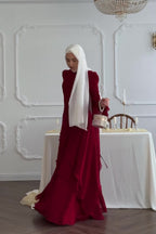 Burgundy Tiered Chiffon Modest Maxi Dress