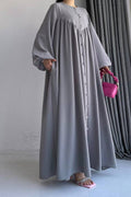 Versatile Full Button-Down Maxi Tunic-Grey