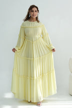 Tiered Ruffle Chiffon Maxi Dress-Yellow