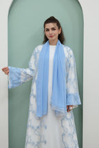 Floral Bloom Sheer Mesh Open Abaya-Blue