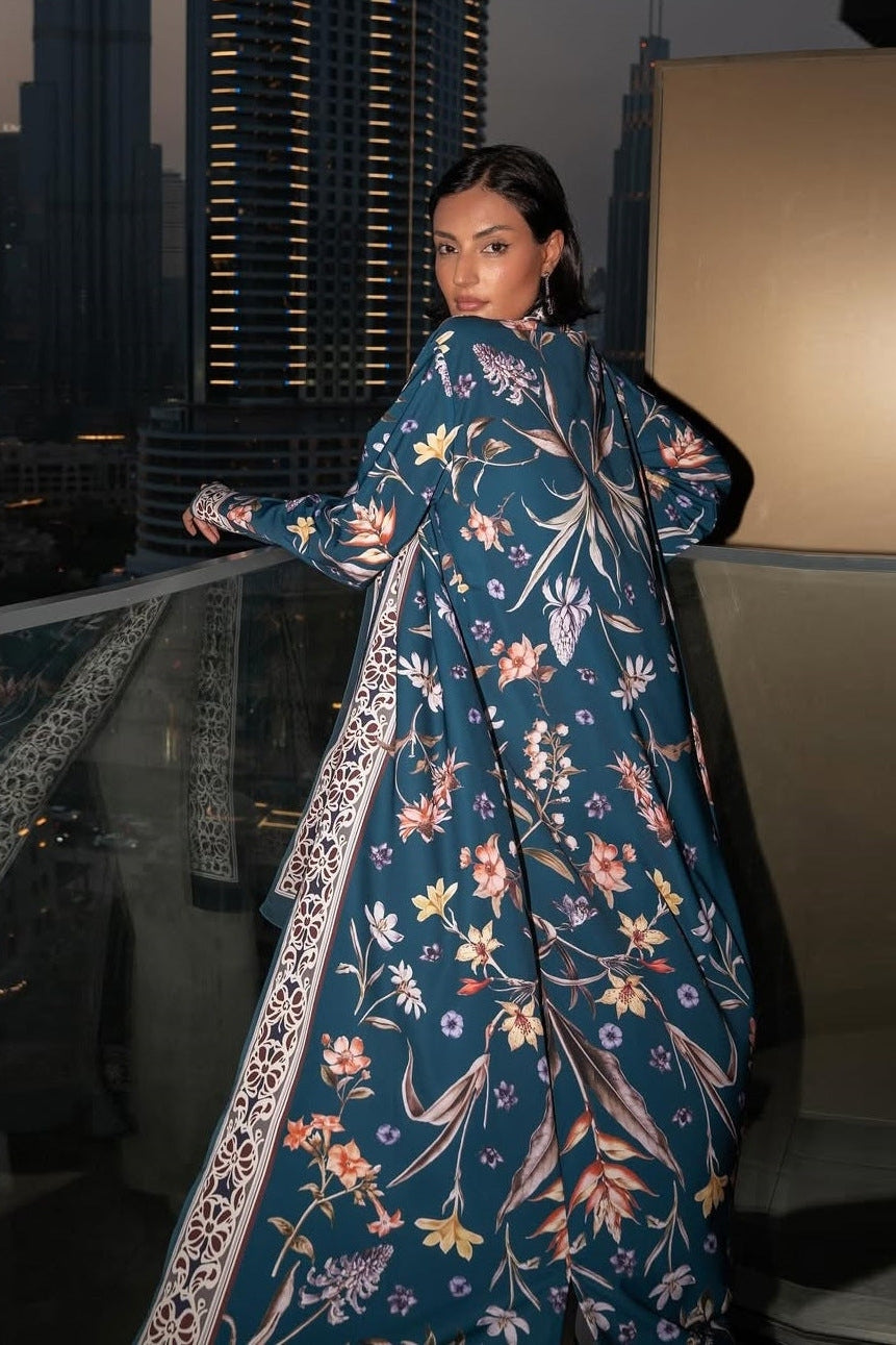 Artisanal Printed Abaya Set with Hijab-Blue