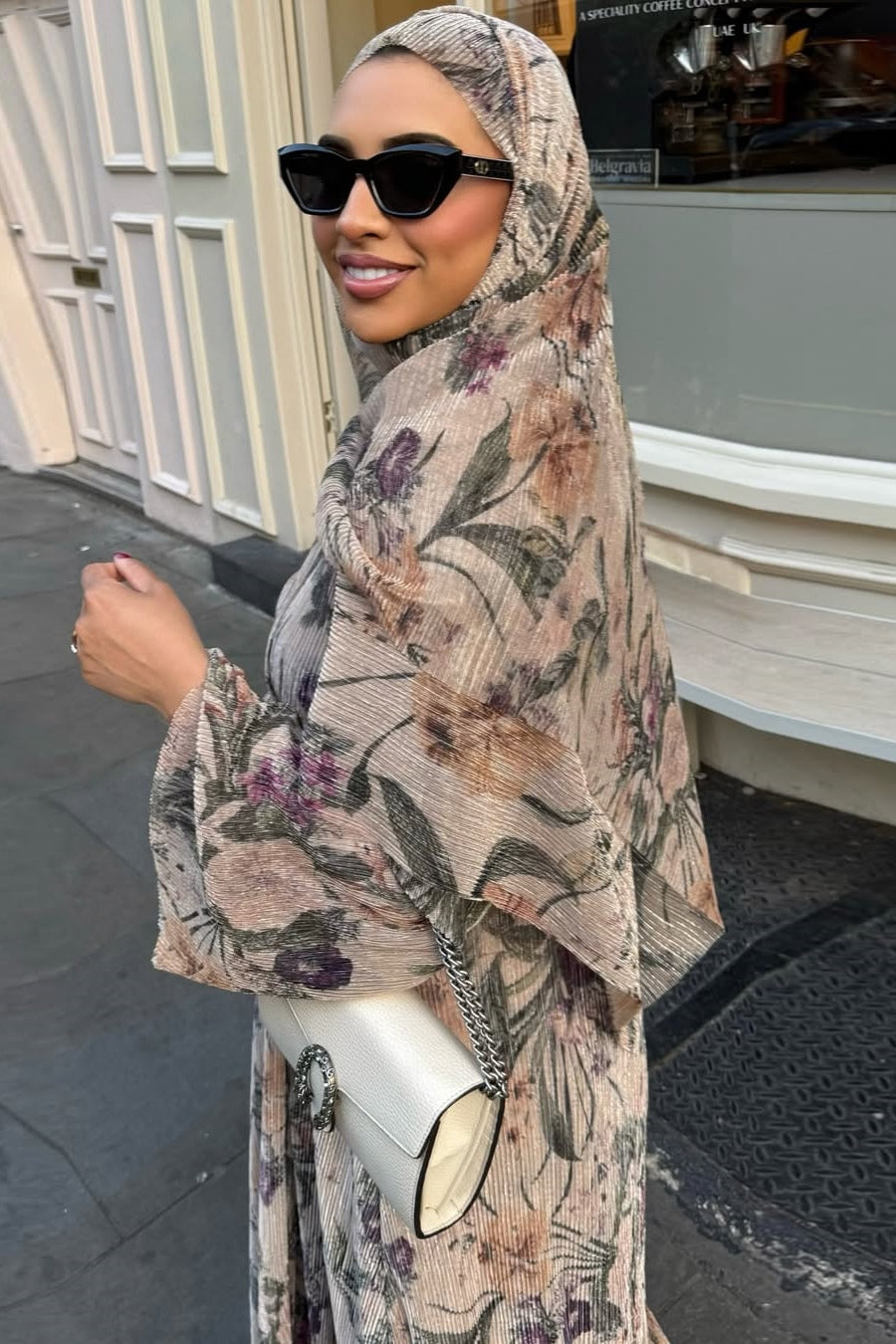 Floral Print Sheer Open Abaya & Matching Hijab Set