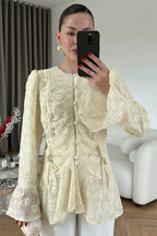 Talia Textured Lace Flared Cuff Blouse