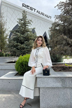 Contrast Trim Bow-Accent Maxi Dress-White