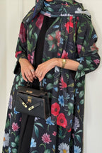 Elegant Floral Print Open Abaya & Matching Hijab Set